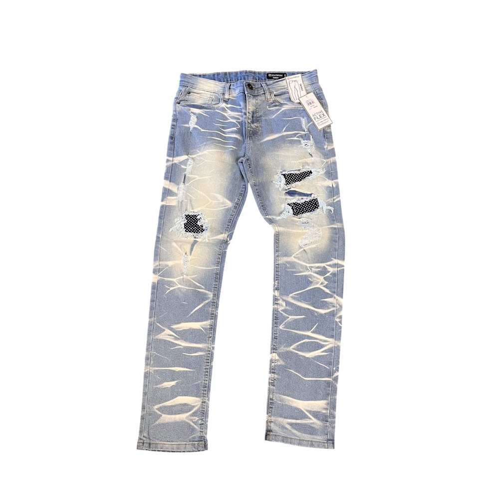 Southpole Mens Active Flex Skinny Distressed Jeans Blue Rhinestone 32x32